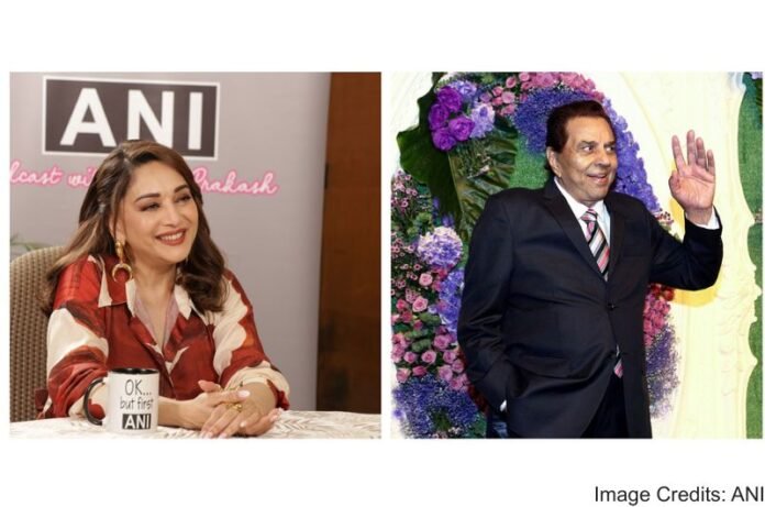Madhuri Dixit and Dharmendra